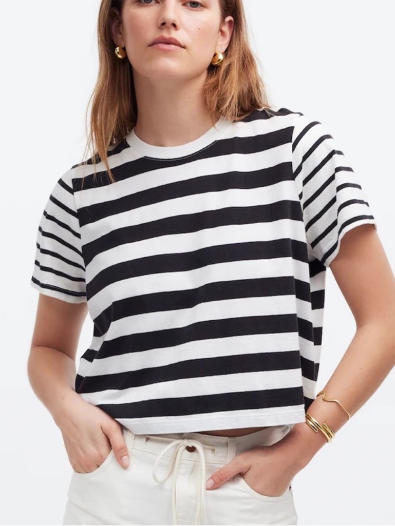 Nwot Madewell Black & White Stripe Cropped Tee Xs